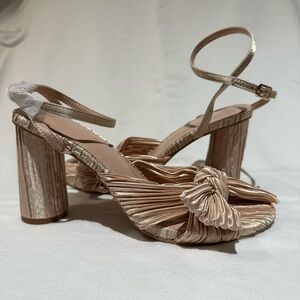 Gold Crimped Ribbon Bow Block Heel